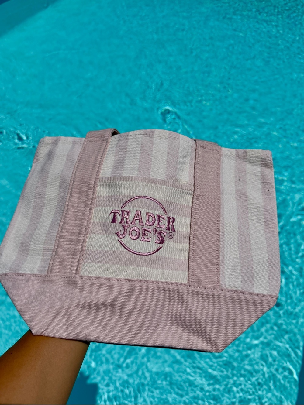 NEW WITH TAGS / SOLD OUT - Trader Joe’s Pastel Pink Stripe Mini Canvas Tote Bag